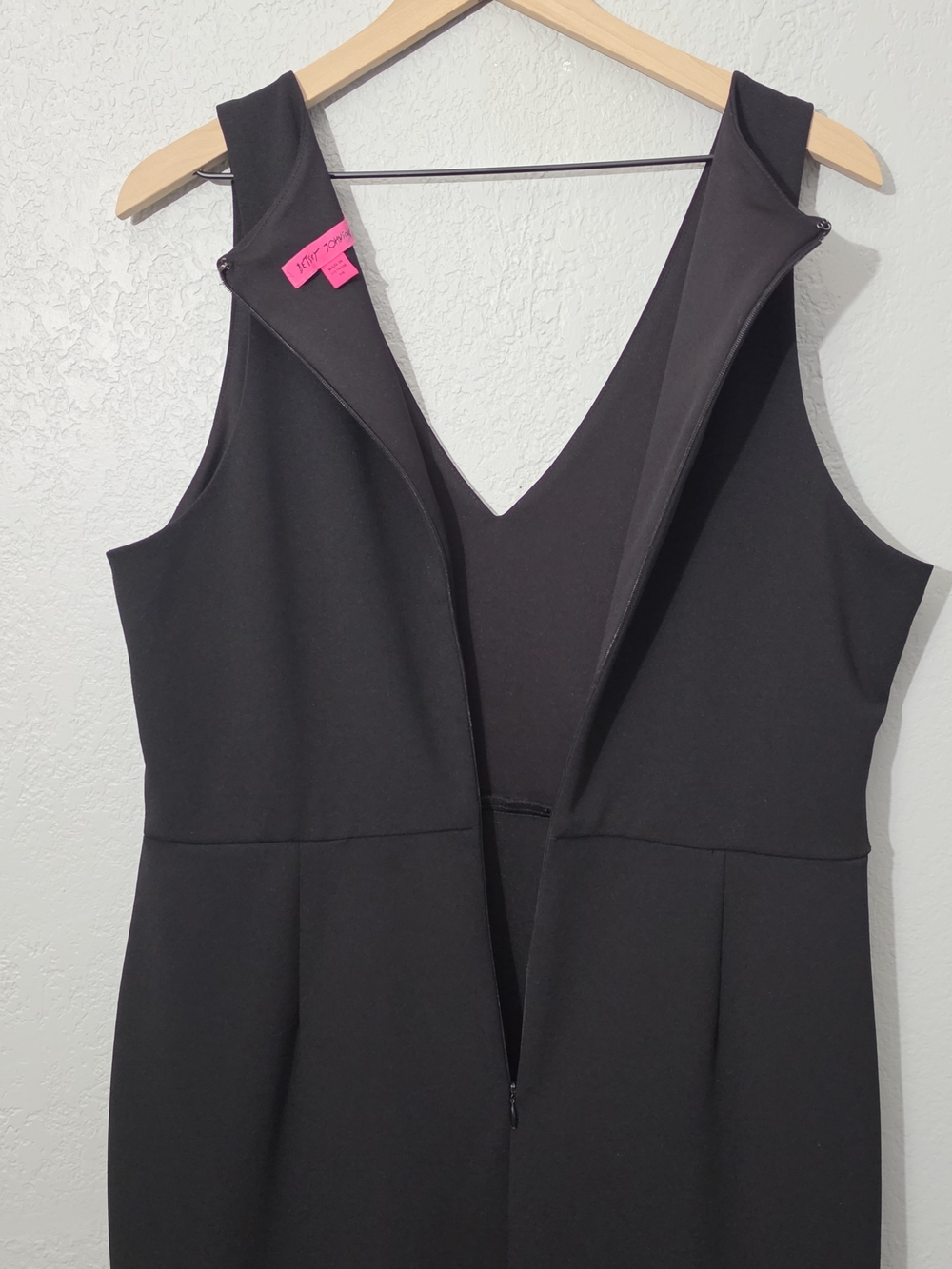 Betsey Johnson Black Scuba Crepe V-Neck Flounce Hem Midi Dress Womens 16 - Picture 10 of 13